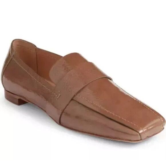 New $445Mansur Gavriel Square Toe Loafer Patent Leather  38.5 EU 8.5 US Taupe - Picture 1 of 4